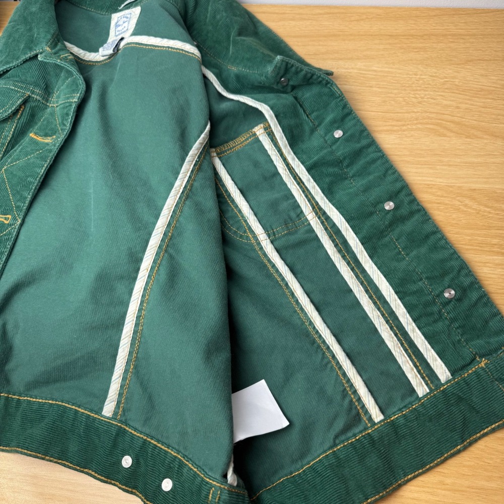 Old Navy Womens VTG Corduroy Trucker Jacket XL Green Stretch Cropped Gorpcore - Picture 9 of 11